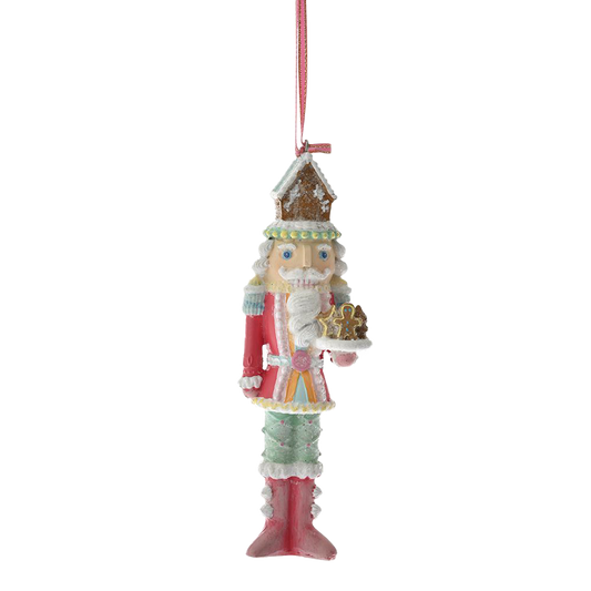 Viv! Christmas Kerstornament - Gingerbread Huis Kerst Notenkraker - pastel - roze rood wit - 15cm