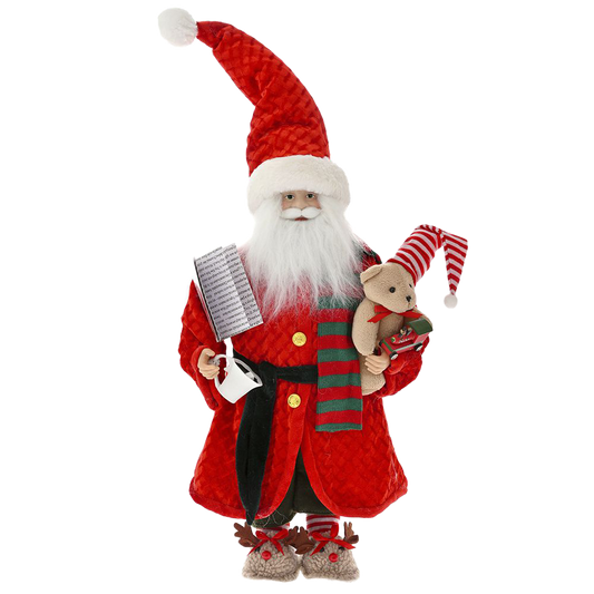 Viv! Christmas Kerstbeeld - Kerstman Pop in Pyjama met Rendier Sloffen - rood wit - 47cm