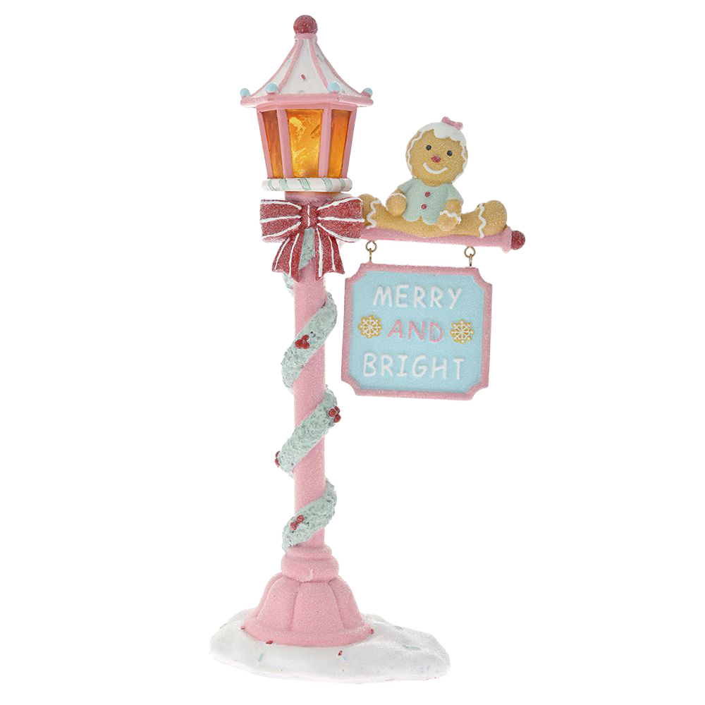 Viv! Christmas Kerstbeeld - Gingerbread Lantaarn incl. LED Verlichting - pastel - roze groen - 36cm