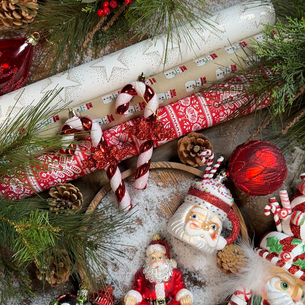 Viv! Christmas Kerstornament - Zuurstokjes met strik - set van 3 - rood wit - 15cm