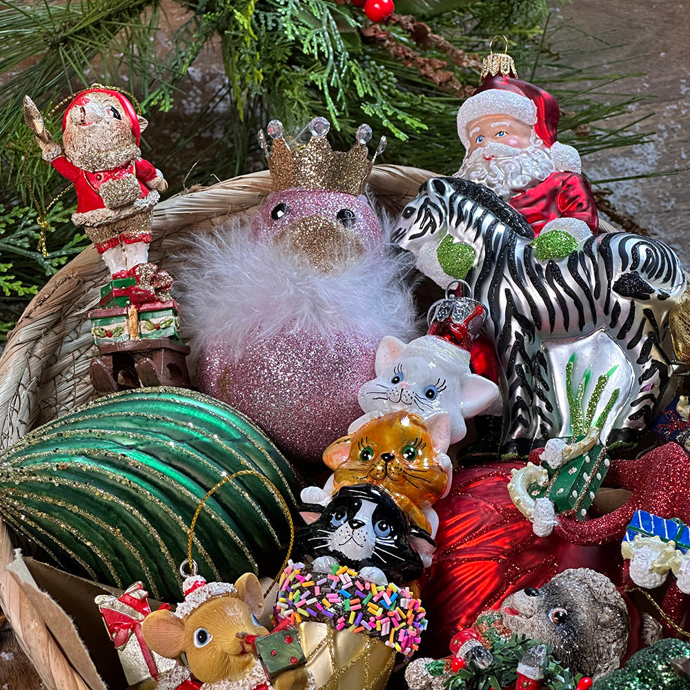 Viv! Home Luxuries Christmas ornament - Santa Claus with Zebra - mouth blown glass - red white black - 13cm