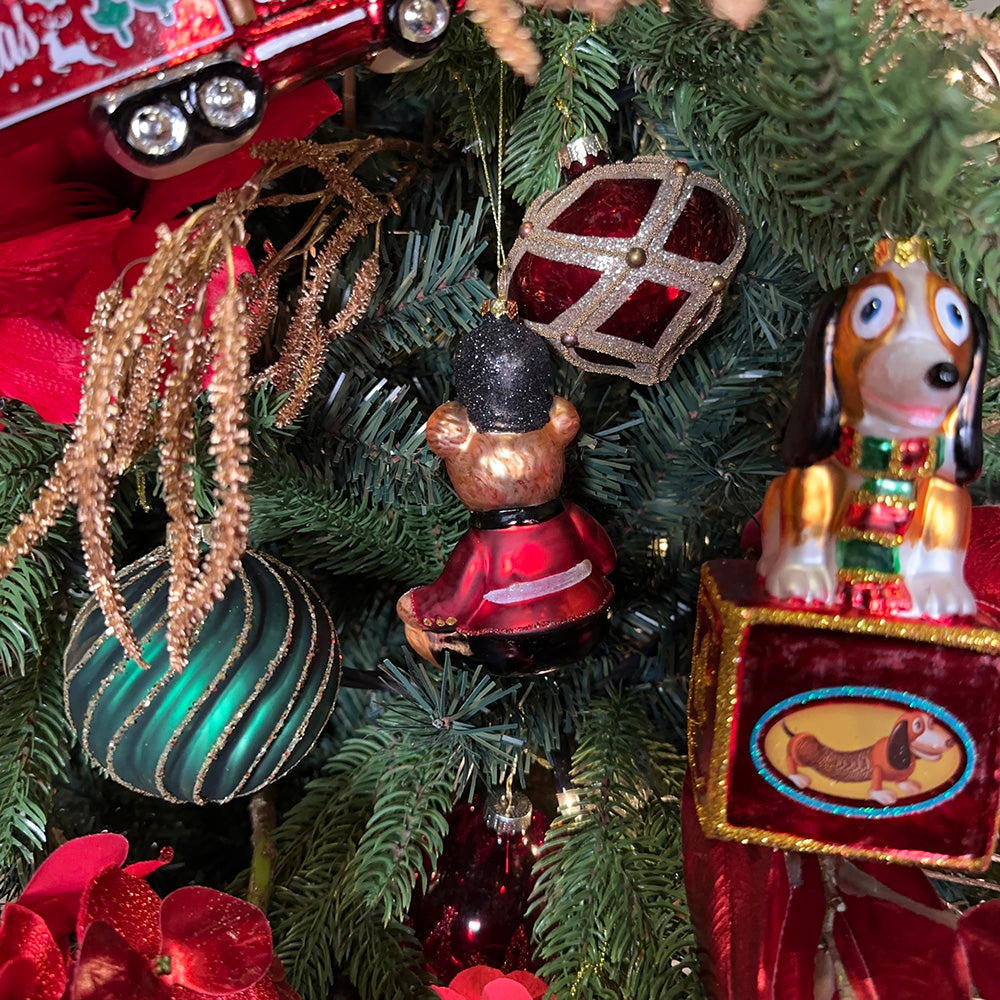 Viv! Christmas Kerstornament - Engelse Teddybeer - glas - bruin rood zwart - 13cm