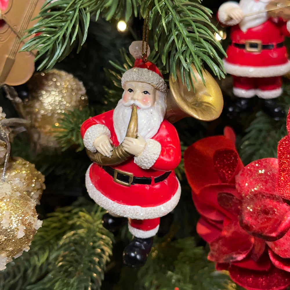 Viv! Christmas Kerstornament - Kerstman met muziekinstrumenten - set van 3 - rood wit bruin - 9cm
