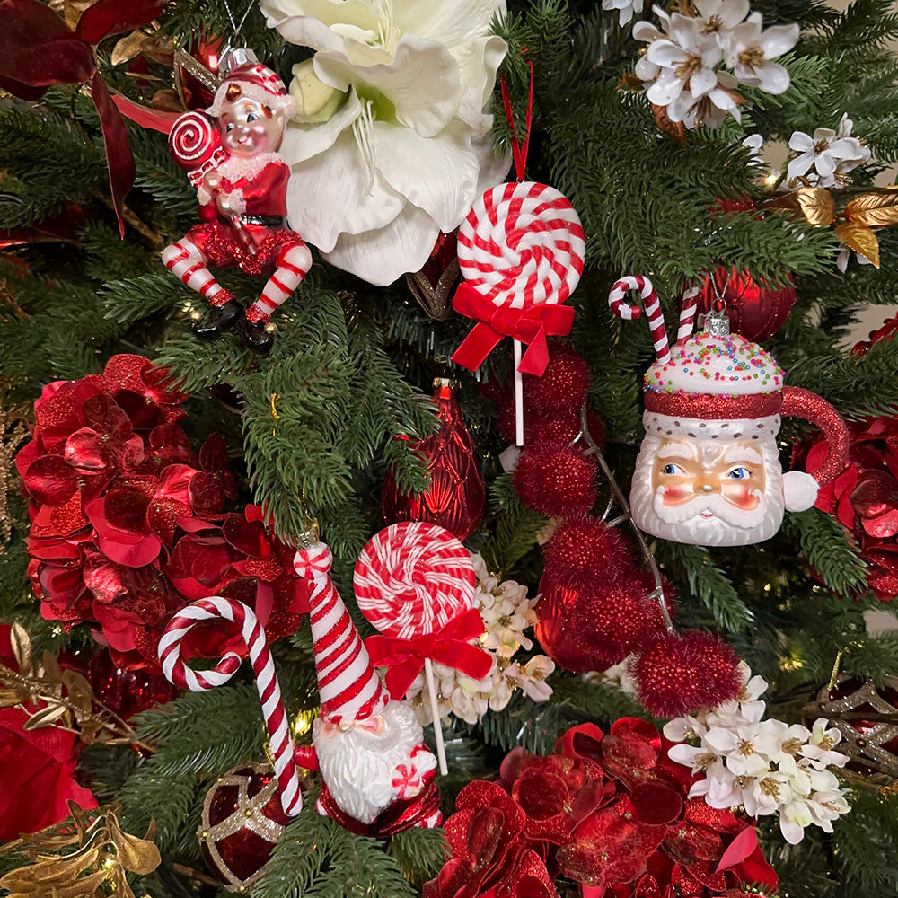 Kurt S. Adler Kerstornament - Kerstman Chocolademelk Mok - glas - wit rood - 13cm