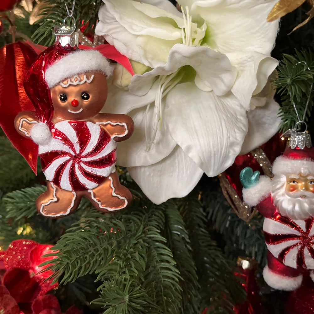 Kurt S. Adler Kerstornament - Gingerbread, Kerstman, Sneeuwpop Snoep - set van 3 - glas - rood wit - 8cm