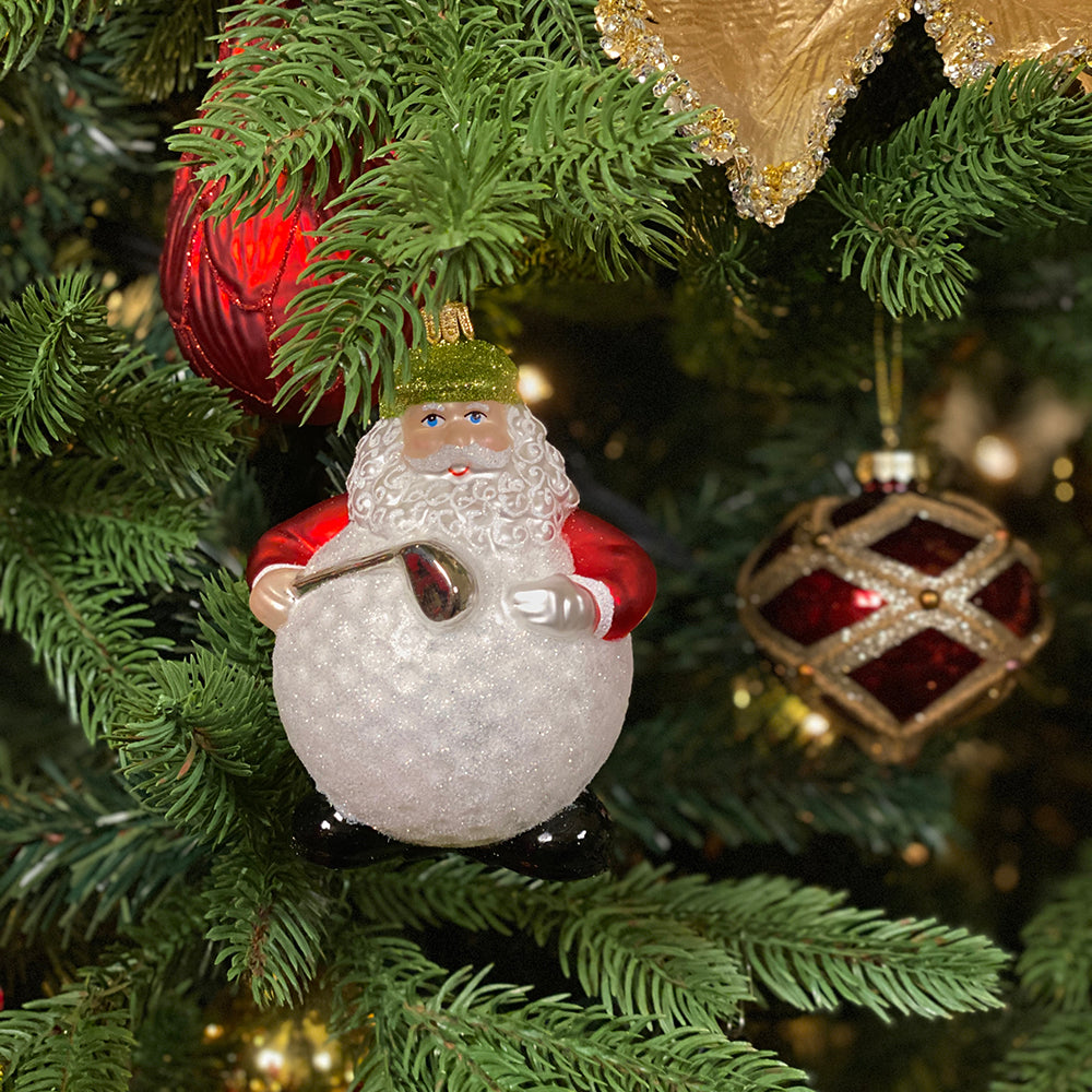Viv! Christmas Kerstornament - Golf Kerstman - mond geblazen glas - rood wit - 11cm