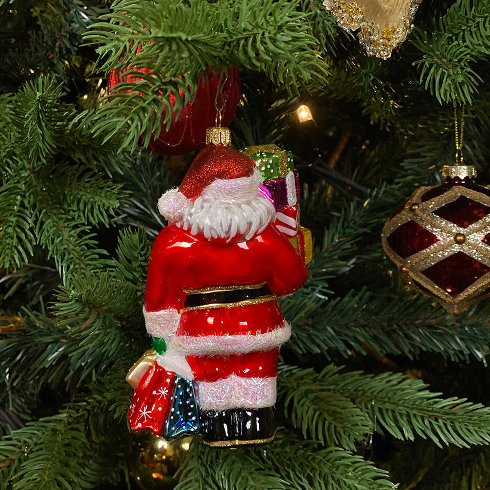 Viv! Home Luxuries Christmas ornament - Shopping Santa - mouth blown glass - red - 13cm