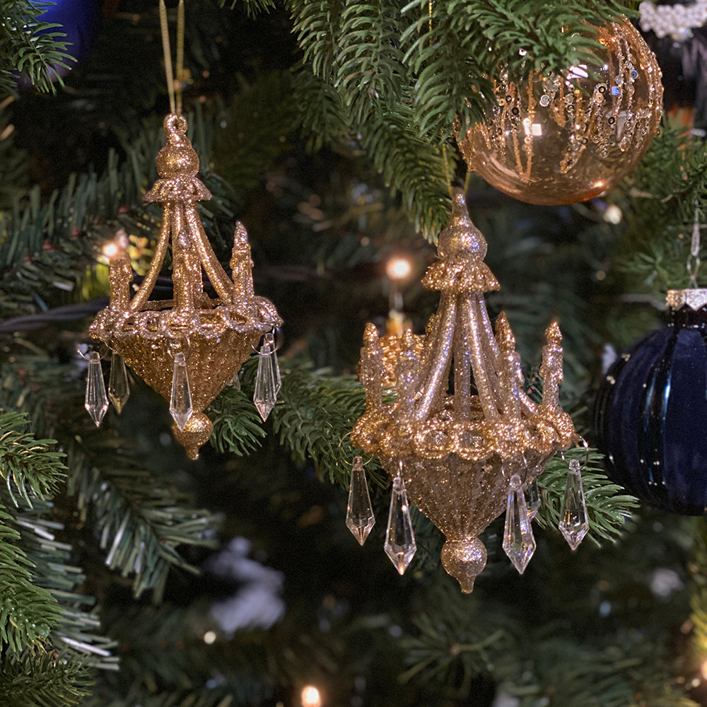 Viv! Christmas Kerstornament - kroonluchter - set van 2 - goud zilver - 13cm