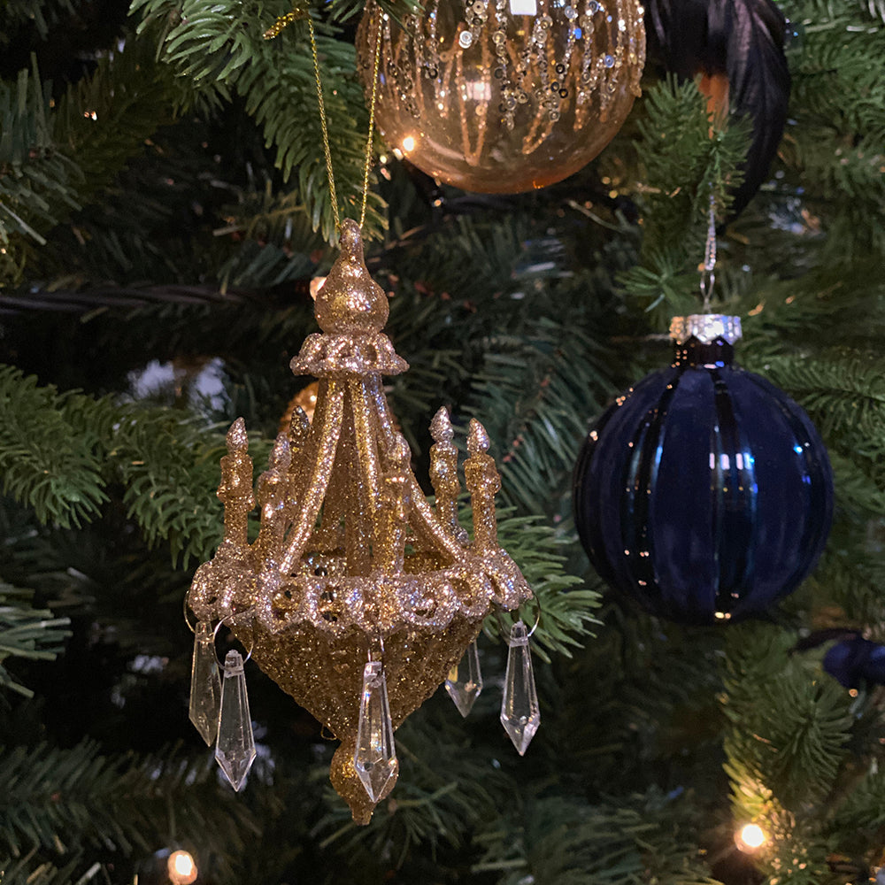 Viv! Christmas Kerstornament - kroonluchter - set van 2 - goud zilver - 13cm