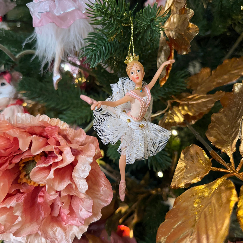 Goodwill M&G Kerstornament - Ballerina Prinses met tule rok - wit roze goud - 12,5cm