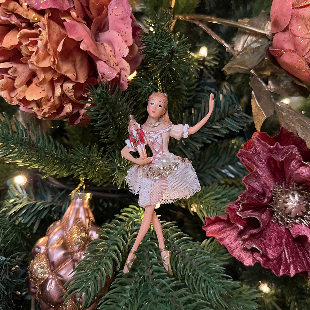 Viv! Christmas Kerstornament - Ballerina met Notenkraker - roze wit - 14cm