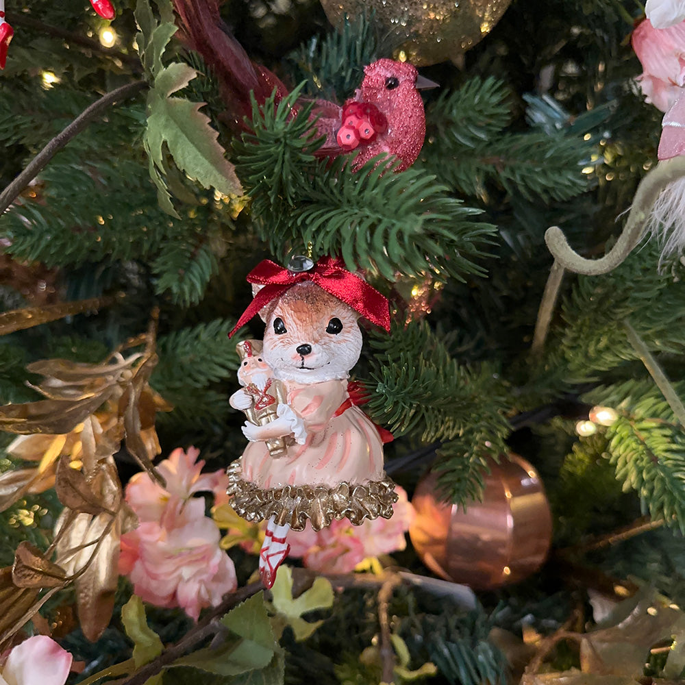 Viv! Christmas Kerstdecoratie - Vogeltjes op clip - set van 3 - rood/roze - 14cm