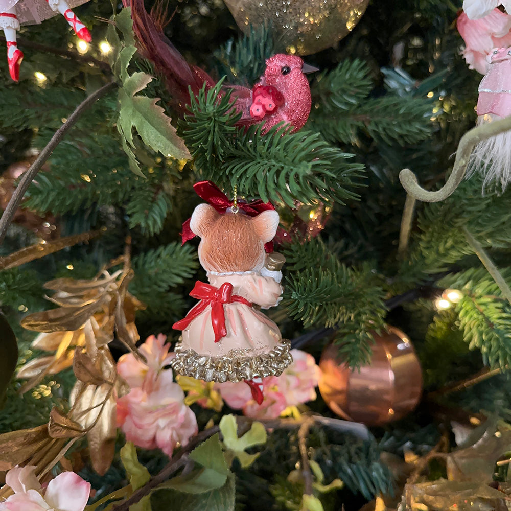 Viv! Christmas Kerstornament - Muisje met notenkraker - roze rood - 11cm
