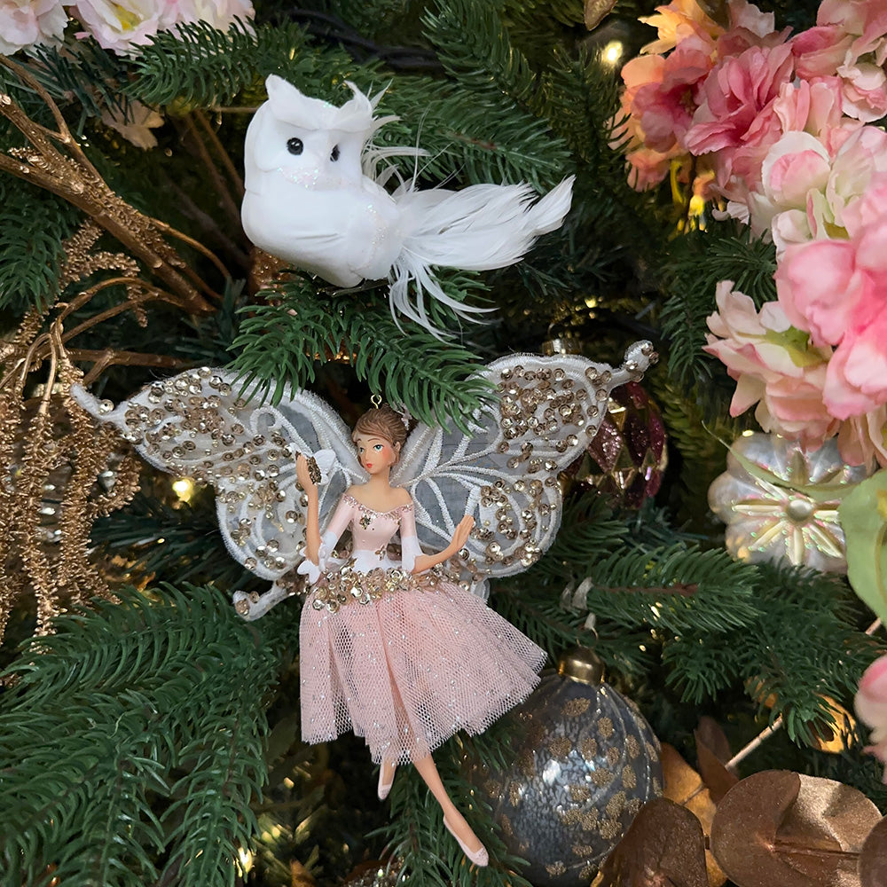 Viv! Christmas Kerstdecoratie - Vogel - Uil op clip - set van 2 - wit - 10cm
