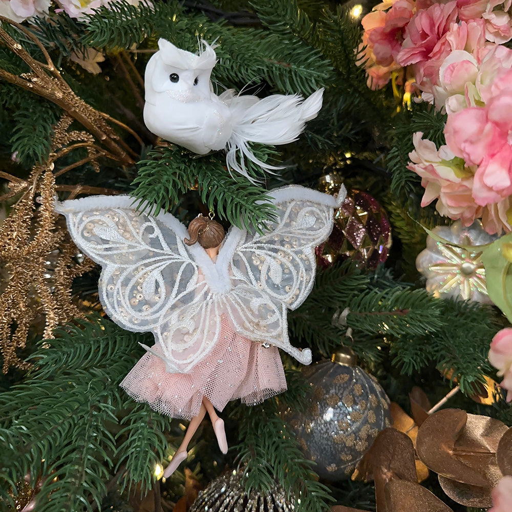 Viv! Christmas Kerstornament - Bruidselfjes - set van 2 - wit roze - 15cm