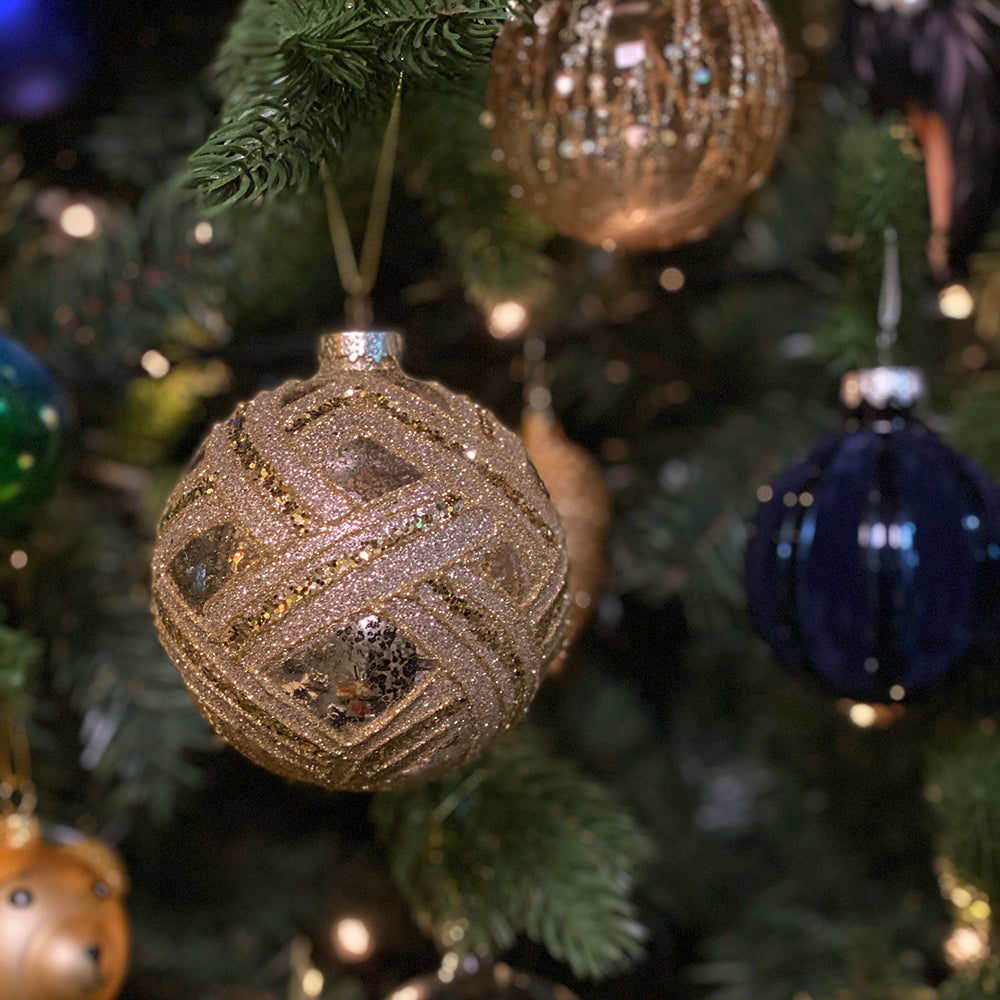 Viv! Christmas Kerstbal - Glitter patroon - glas - zilver goud - 10cm