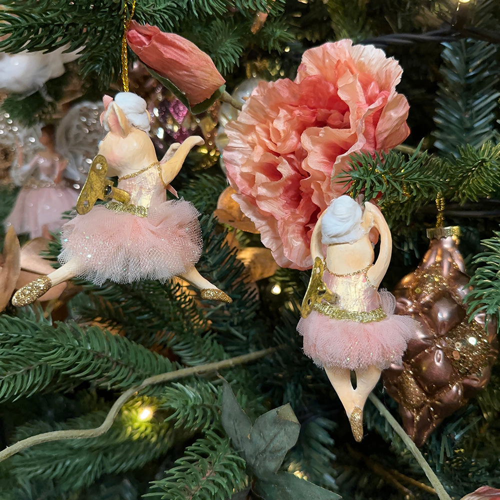 Viv! Christmas Kerstornament - Ballerina muisjes - set van 2 - roze - 11cm