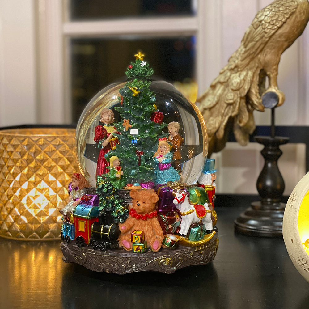 Viv! Home Luxuries Christmas Snow Globe incl. music box - Christmas tree and toys - green - big! - 21 cm