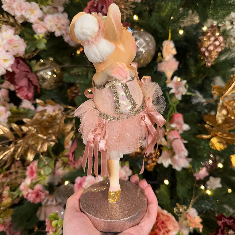 Viv! Christmas Kerst Decoratiebeeld - Ballerina muis - roze - 23cm