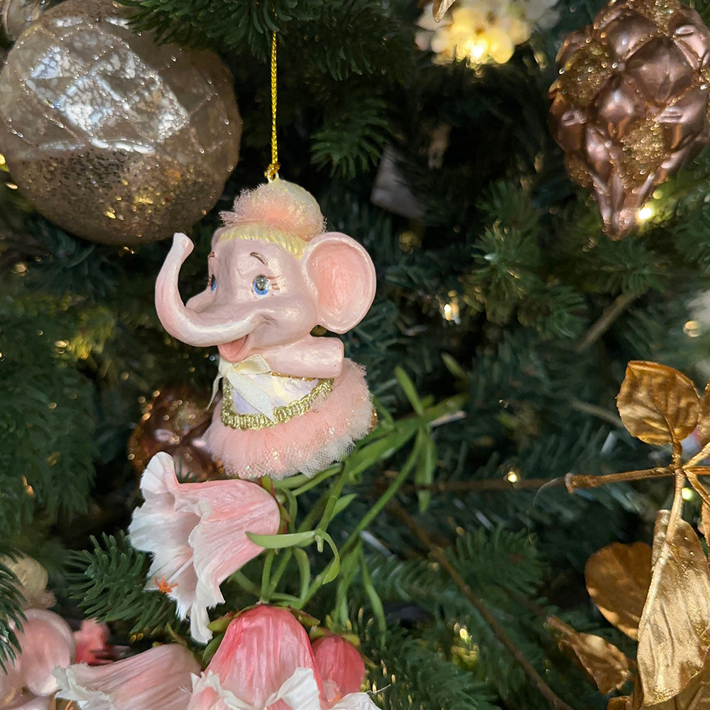 Viv! Christmas Kerstornament - Ballerina olifanten - set van 2 - roze goud - 11,5cm