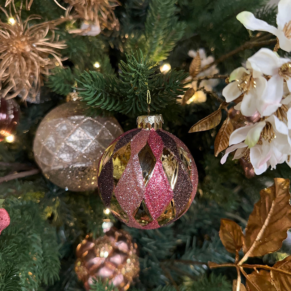 Viv! Home Luxuries Christmas ball - Glitter check - set of 3 - gold pink - 8cm
