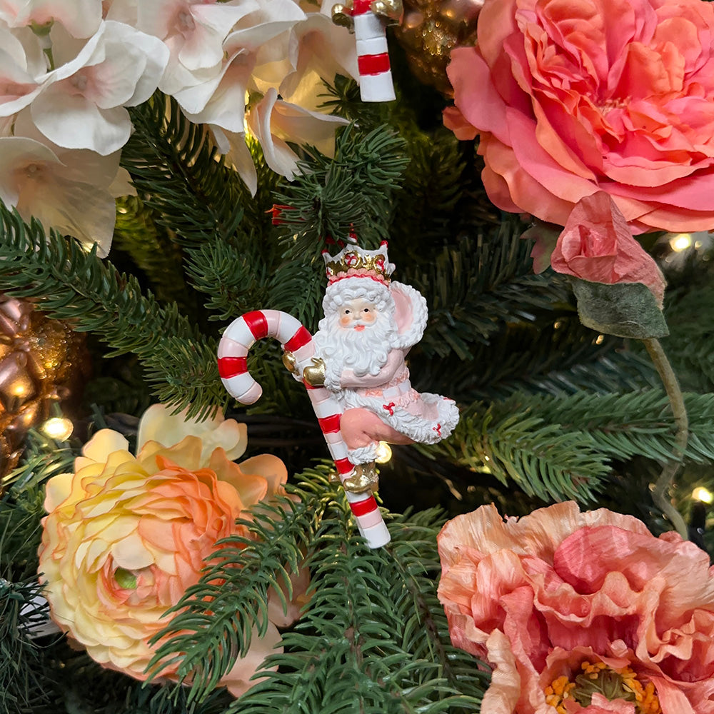 Viv! Christmas Kerstornament - Kerstman op zuurstok - set van 2 - rood roze wit - 10cm