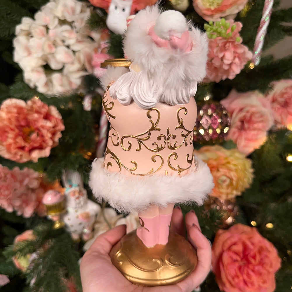 Viv! Christmas Kerst Decoratiebeeld - Kerstman met macaron - roze wit goud - 22cm