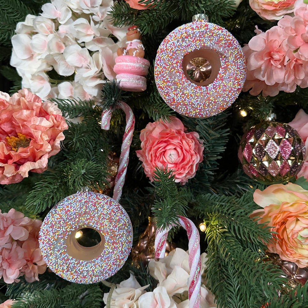 Viv! Christmas Kerstornament - Donuts met Spikkels - set van 2 - glas - multi - 9cm