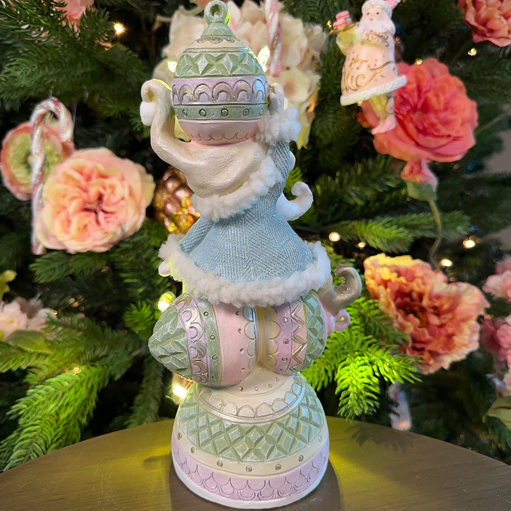Viv! Christmas Kerst Decoratiebeeld - Kerstman incl. LED Verlichting en Muziek - roze groen - 26cm