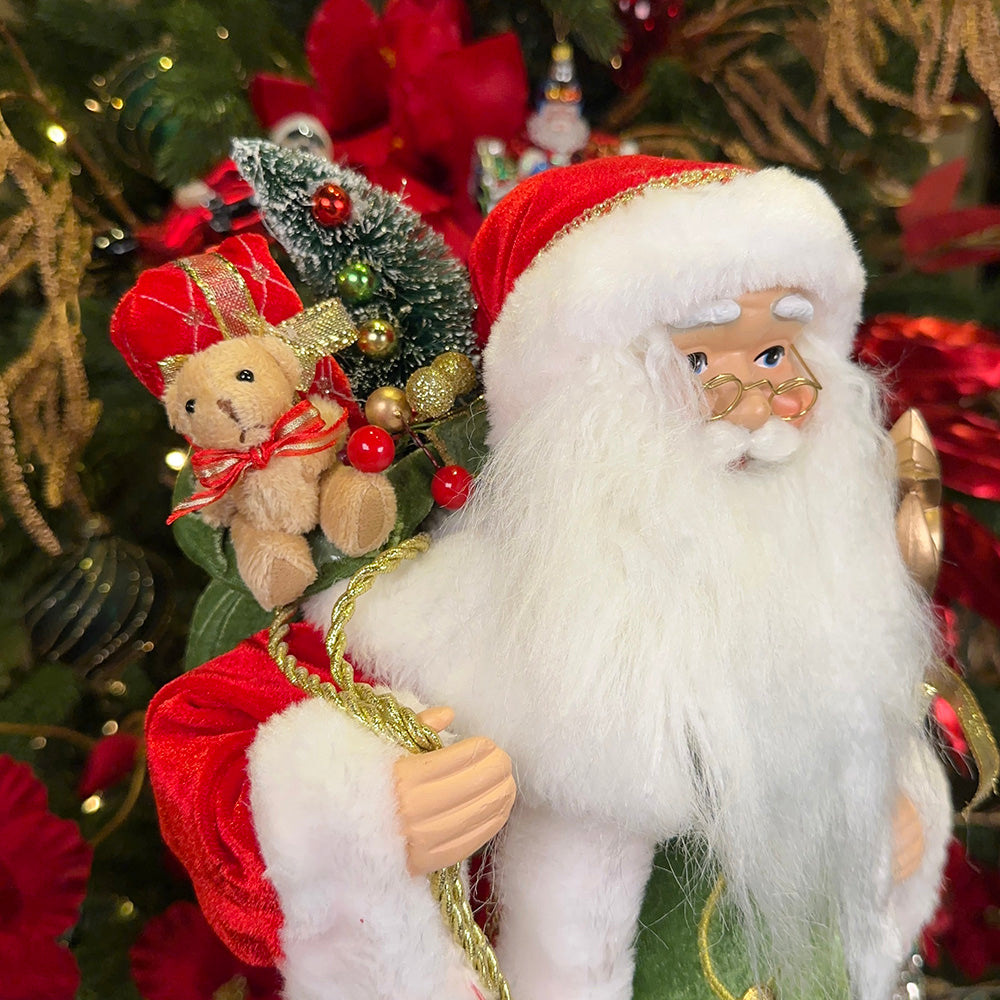 Viv! Christmas Kerst Decoratiebeeld - Kerstman met zak vol cadeaus - rood groen goud - 46cm