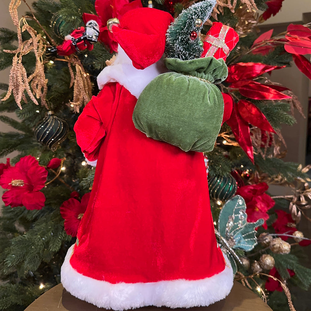 Goodwill M&G Kerst Decoratiebeeld - Kerstman met zak vol cadeaus - rood groen goud - 46cm
