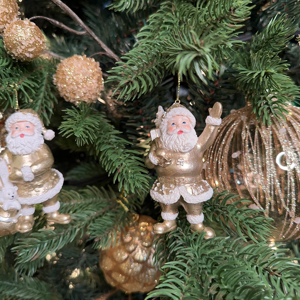 Kurt S. Adler Kerstornament - Kerstman met Cadeautjes - set van 2 - goud wit - 10cm