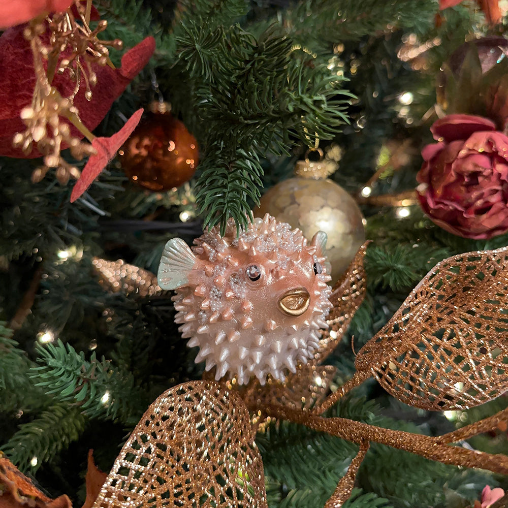 Viv! Christmas Kerstornament - Kogelvis - roze blauw - 10cm