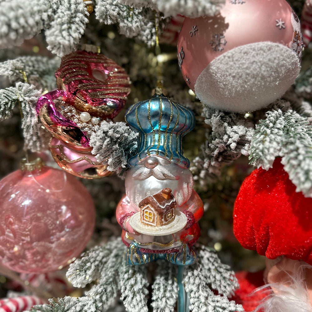 Viv! Christmas Kerstornament - Gingerbread Gnooms - set van 2 - glas - pastel - roze blauw - 17cm