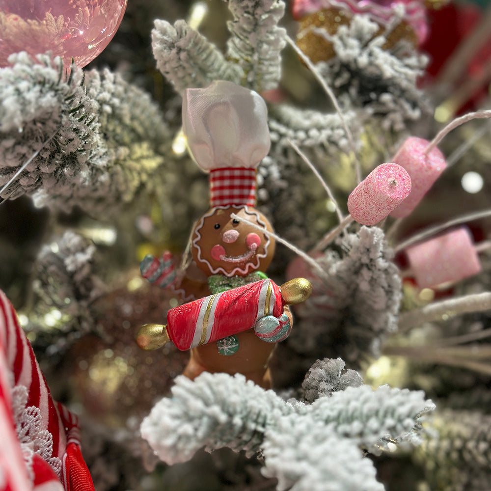 Viv! Christmas Kerstornament - Gingerbread Koks - set van 2 - pastel - roze bruin - 12cm