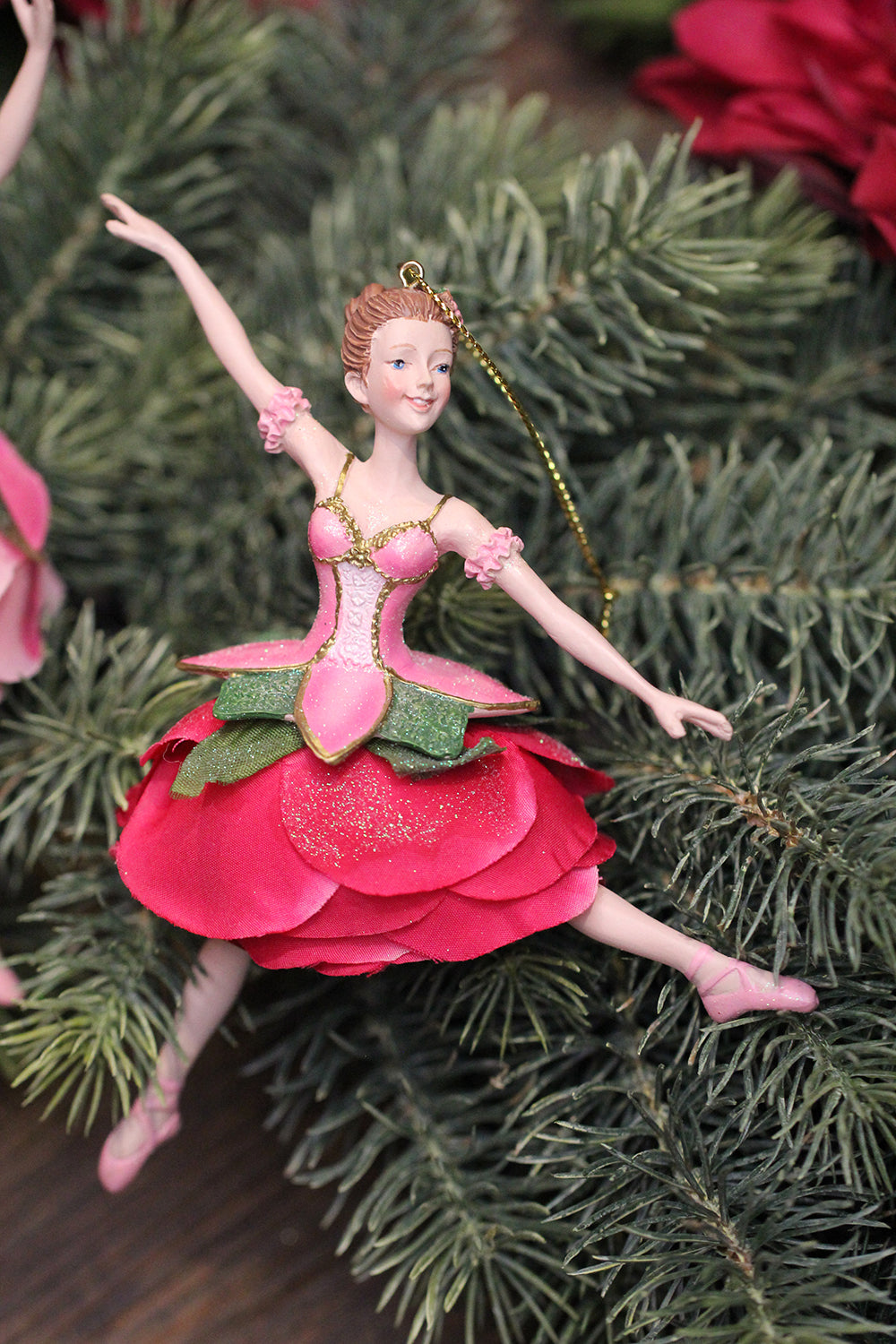Viv! Christmas Kerstornament - Ballerina's met rozenrokjes - set van 2 - roze - 15cm