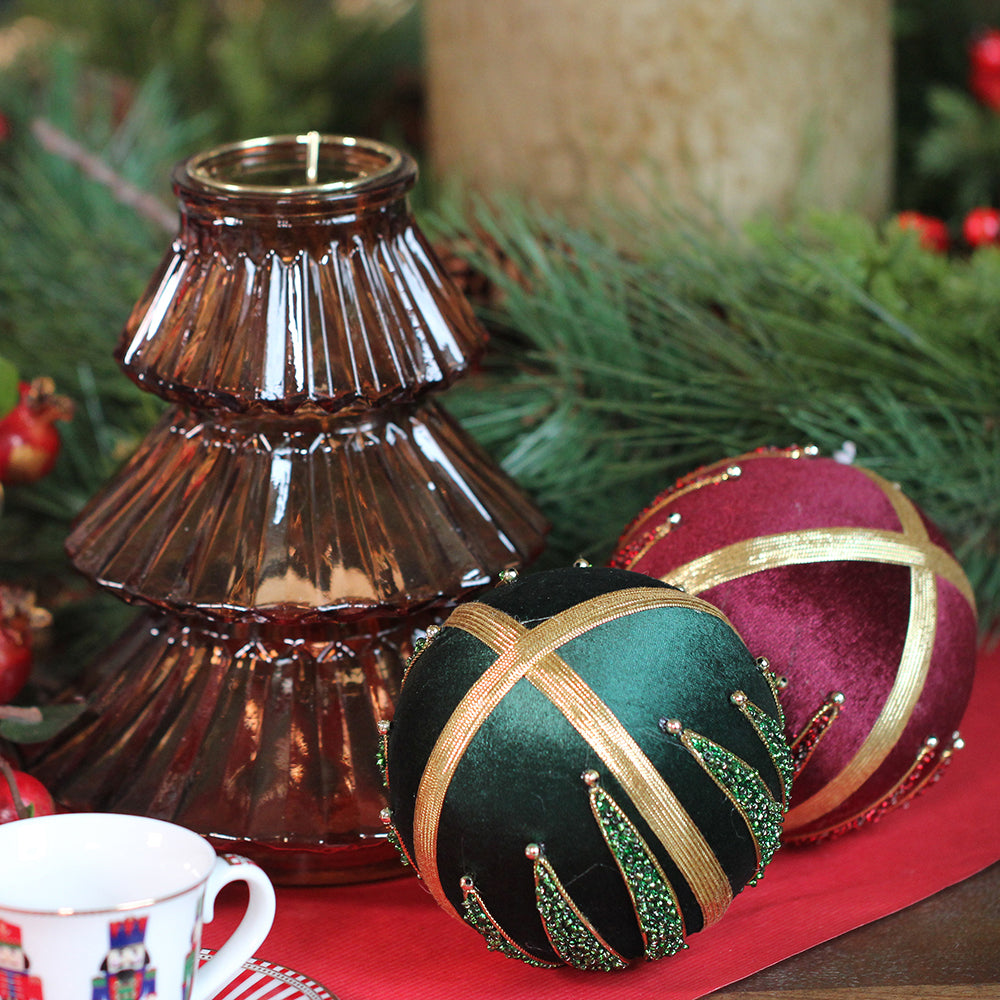 Viv! Home Luxuries Christmas ball - Velvet with beads - set of 3 - red green blue - 10cm