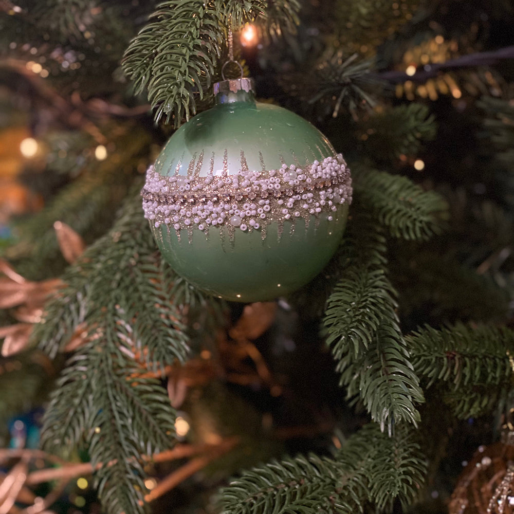 Viv! Home Luxuries Christmas ball - Glitter border beads - set of 2 - glass - green gold white - 10cm