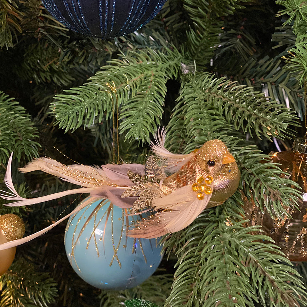 Viv! Christmas Kerstdecoratie - Gouden vogeltjes op clip - set van 3 - goud - 18cm