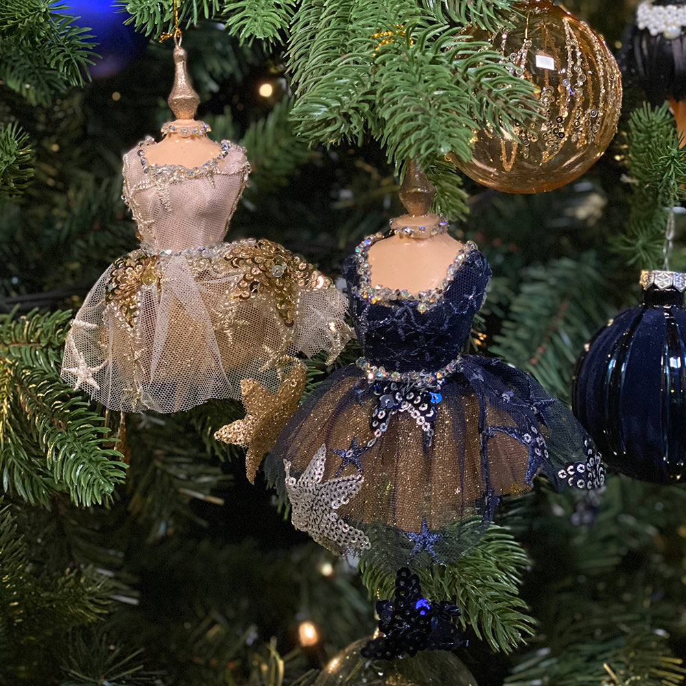 Viv! Christmas Kerstornament - mannequin - set van 2 - blauw goud - 12.5cm