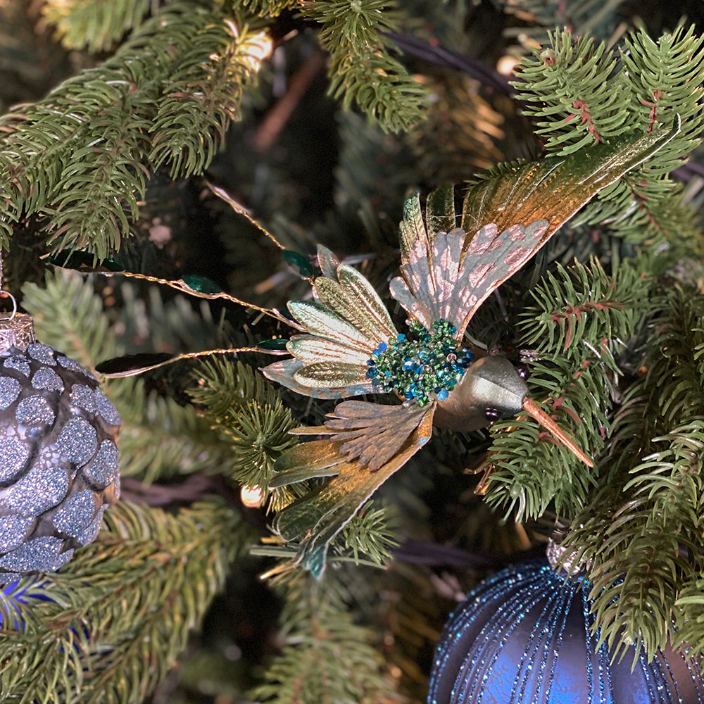 Viv! Christmas Kerstdecoratie vogel - Kolibrie op clip - 2 stuks - groen - 20cm