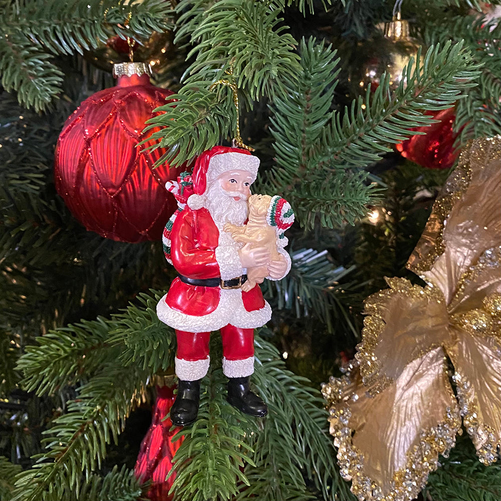 Viv! Christmas Kerstornament - Kerstman met mops hond - rood - 10cm