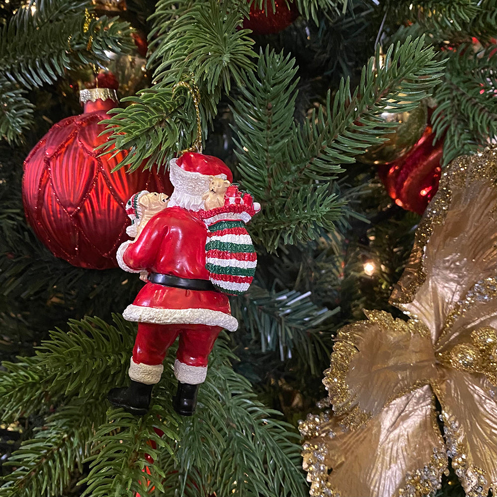 Viv! Christmas Kerstornament - Kerstman met mops hond - rood - 10cm