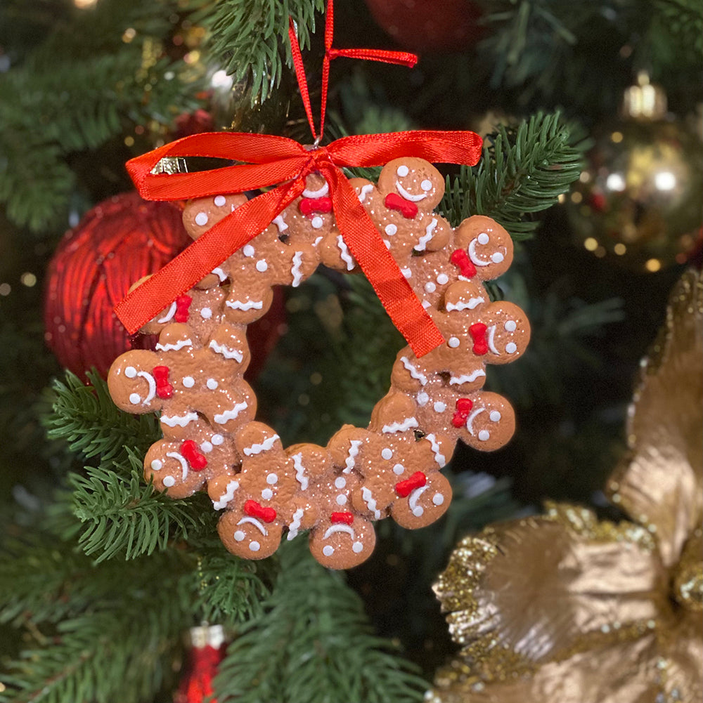 Kurt S. Adler Christmas Ornament - Gingerbread Men Wreath - brown red - 12cm