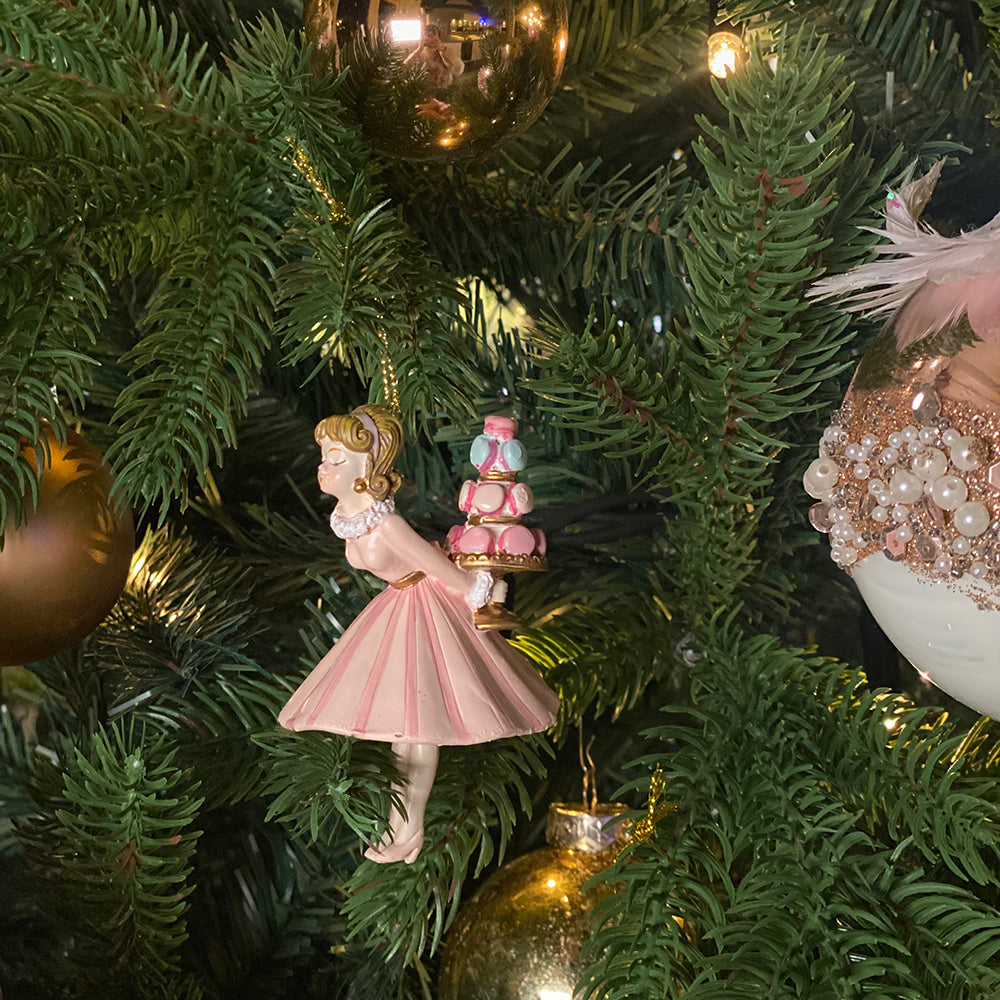 Viv! Home Luxuries Christmas ornament - girls with macaron kiss - set of 2 - pink - 9cm