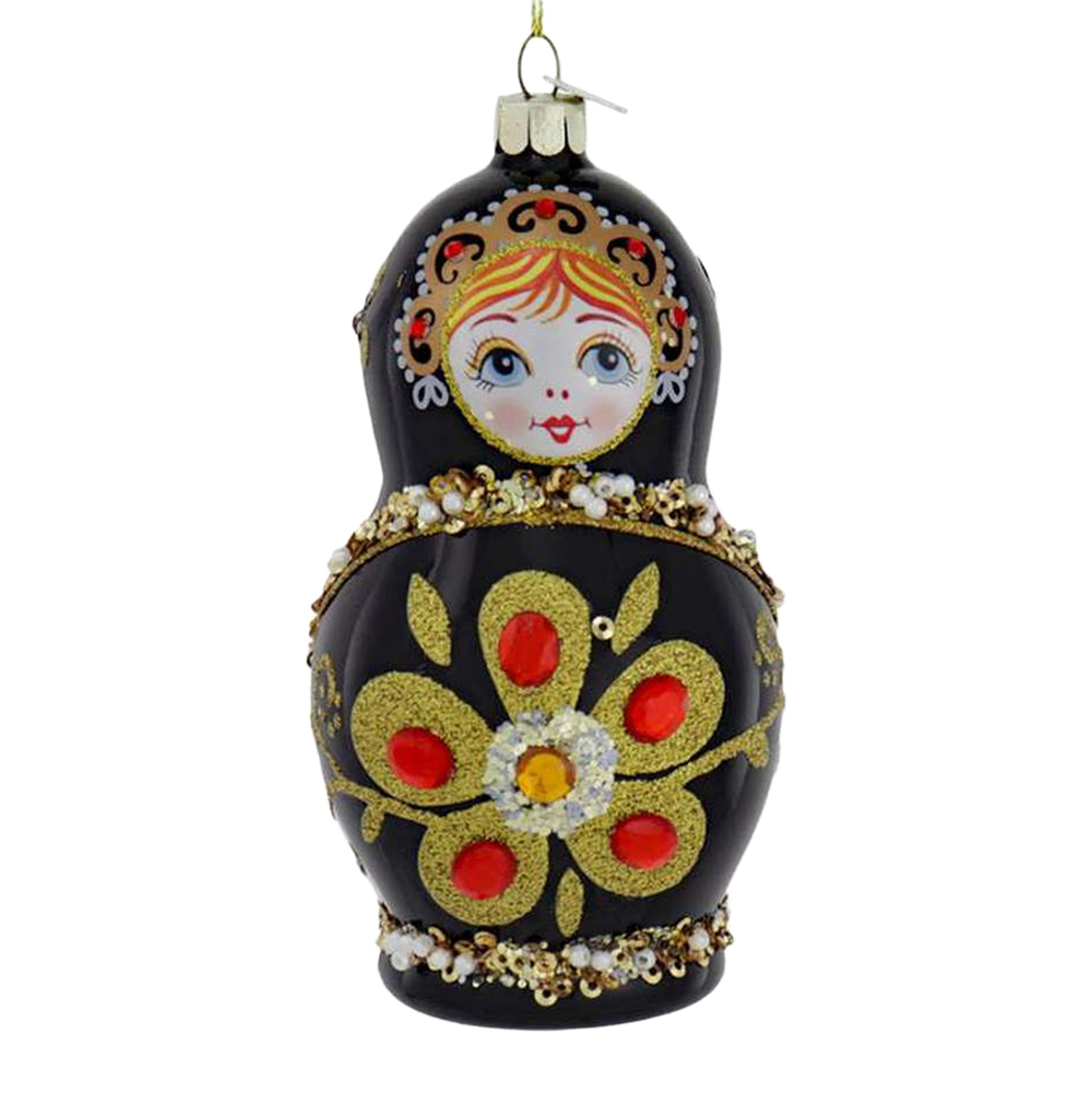 Viv! Home Luxuries Christmas ornament - Matryoshka doll - glass - black - 11,5cm