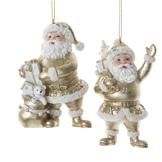 Kurt S. Adler Kerstornament - Kerstman met Cadeautjes - set van 2 - goud wit - 10cm