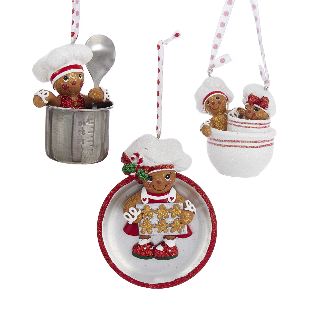 Kurt S. Adler Kerstornament - Kokende Gingerbread Mannetjes - set van 3 - rood bruin wit - 8cm