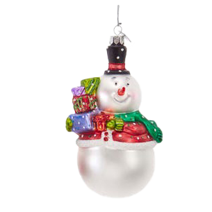 Kurt S. Adler Christmas ornament - Snowman with presents - glass - white red - large - 12cm