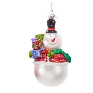 Kurt S. Adler Kerstornament - Sneeuwpop met cadeautjes - glas - wit rood - groot - 12cm